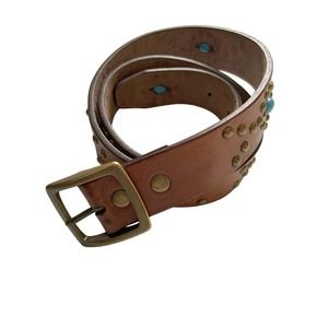 Womens Fossil Brown Genuine Leather Belt Stone Embellished B65